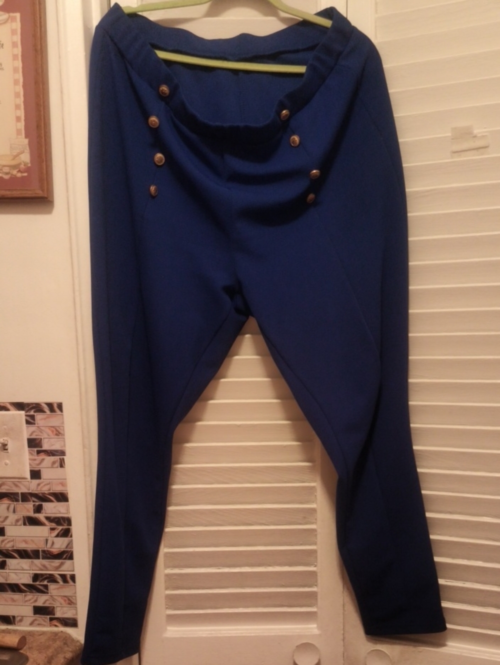 SHEIN Royal Blue High-Waist Draped Sailor Pants with Button Detail